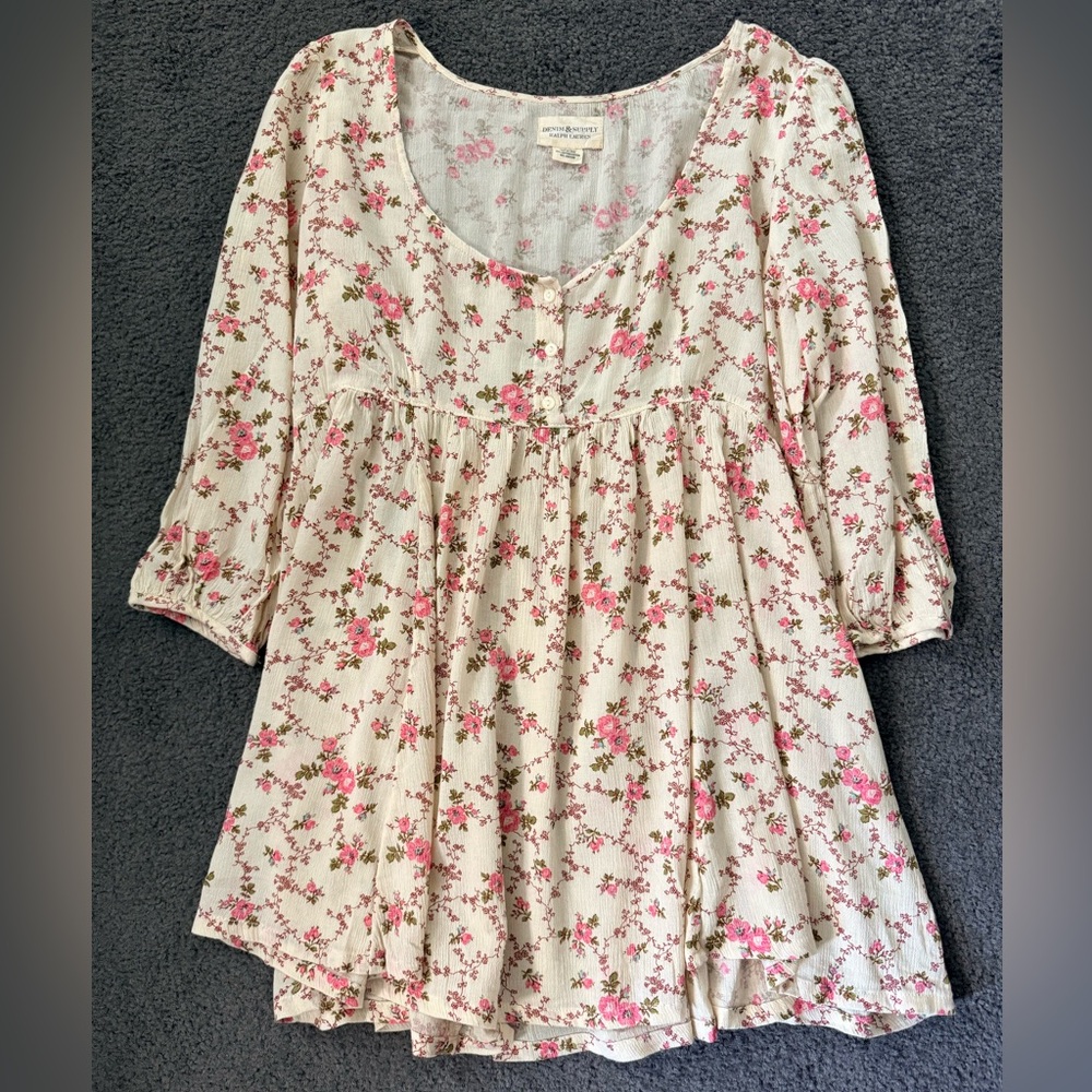 Denim & Supply Ralph Lauren Cream Mini Dress with Pink Floral Print